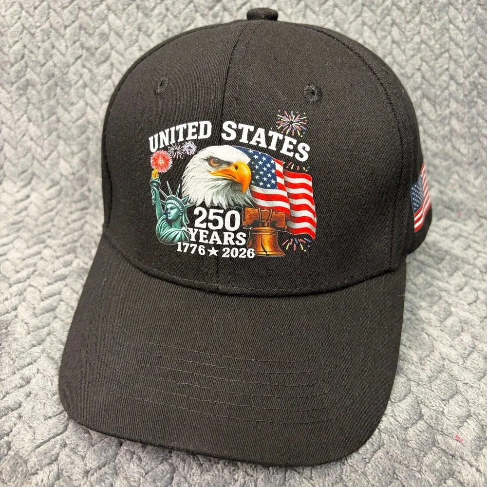 United States 250 Years 1776-2026 Patriotic Eagle Black Cotton Adjustable Hat